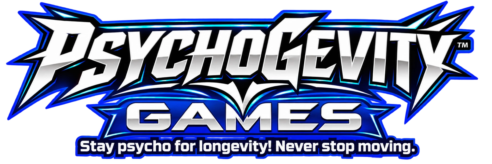 Official PsychoGevity Games logo: Stay psycho for longevity! Never stop moving.